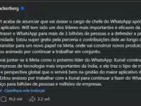 Pronunciamento mark zuckerberg nova gestao whatsapp