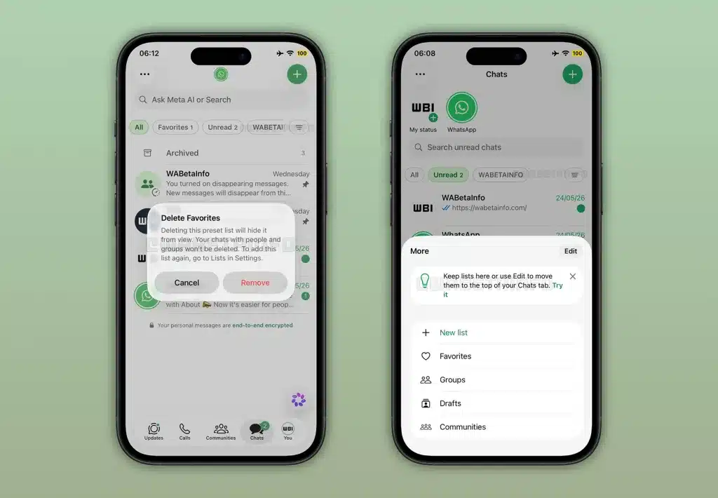 Whatsapp chat lists