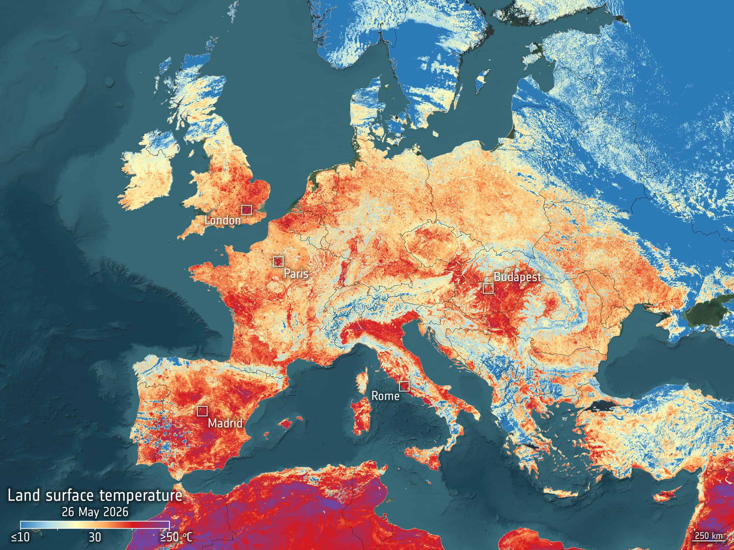 Hot surfaces during Europe s heatwave seen by Sentinel 3